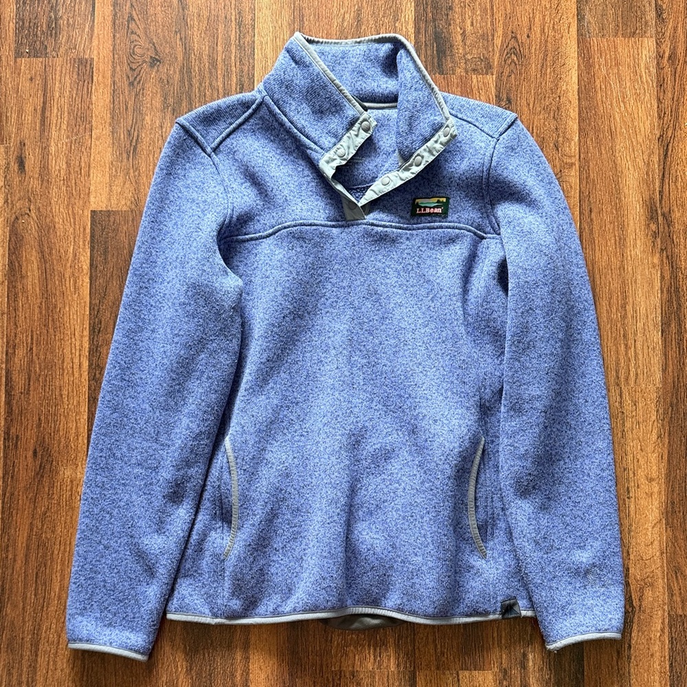 L.L. Bean Heathered Periwinkle Snap-Quarter Sweaterfleece Pullover